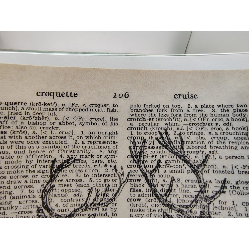 Buck Deer Antlers Rustic Lodge Vintage Dictionary Page Decor Nature Handmade - Picture 3 of 6